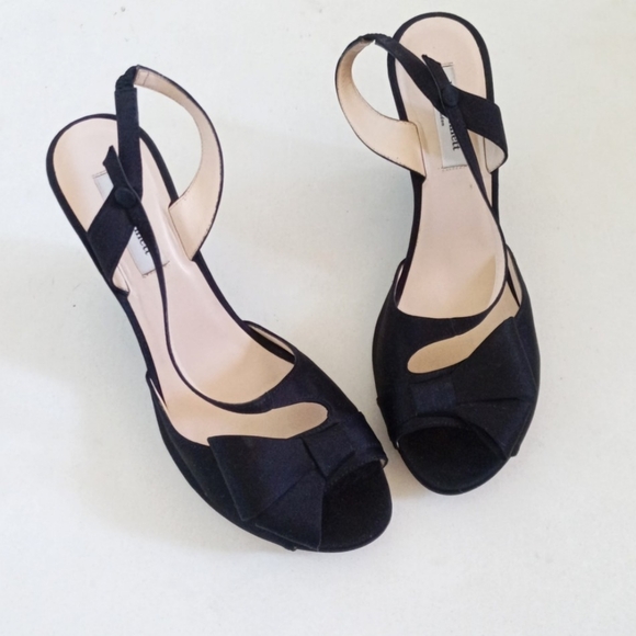 LK Bennett black satin strappy wedge heels - Picture 6 of 12